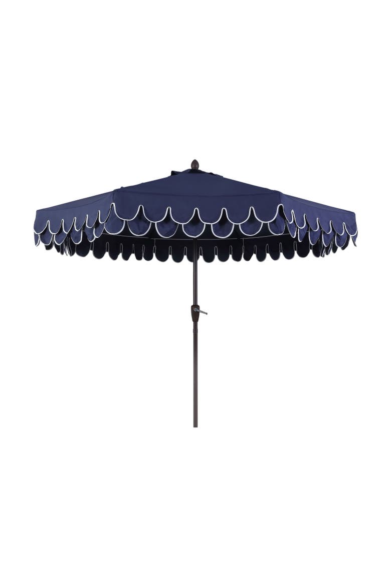 Tracy Coastal Octagon Aluminum Outdoor Market Patio Umbrella with Scalloped Edge, Crank Lift, Tilt and UV Resistant Canopy, Alternate, color, Navy