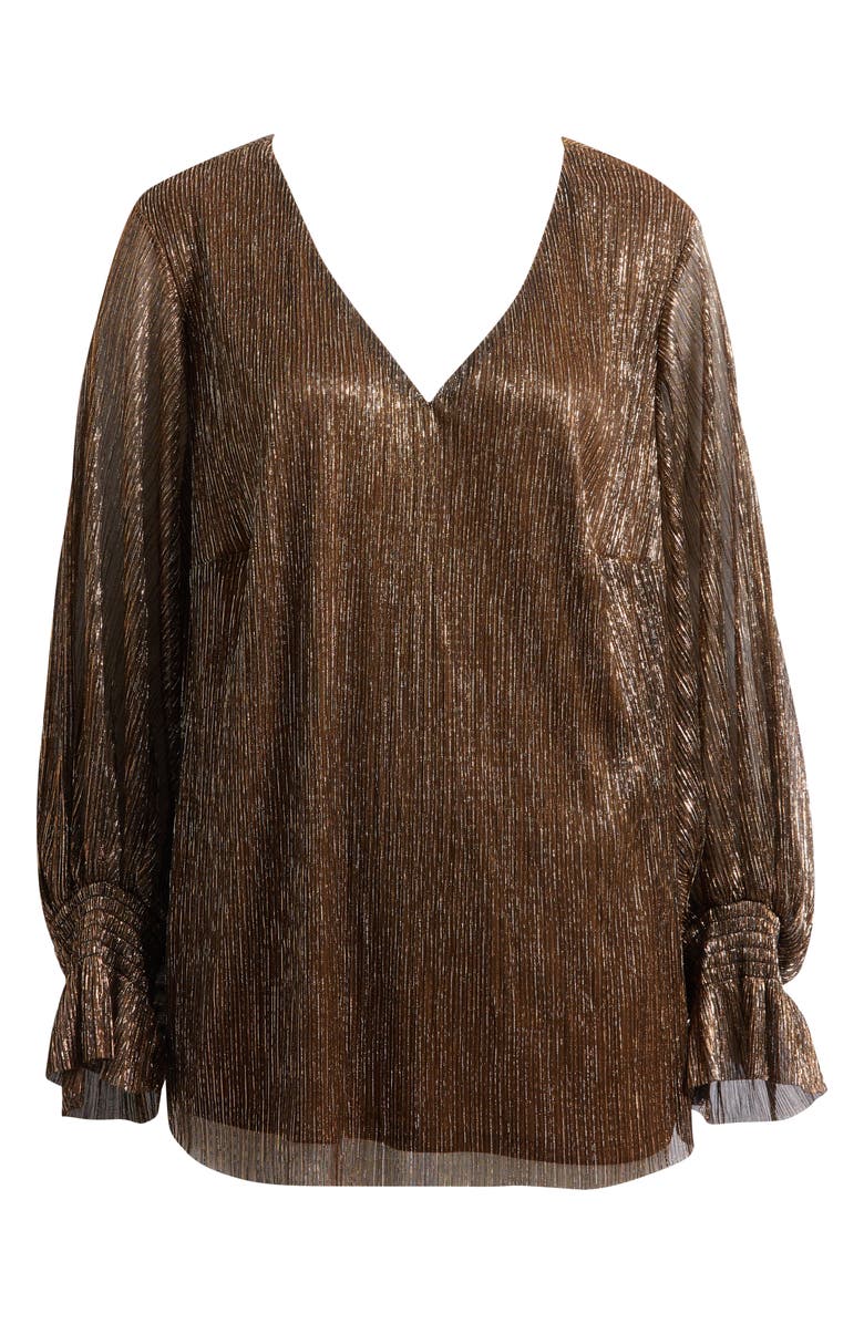 Vince Camuto Metallic V-Neck Top, Alternate, color, Foxtrot