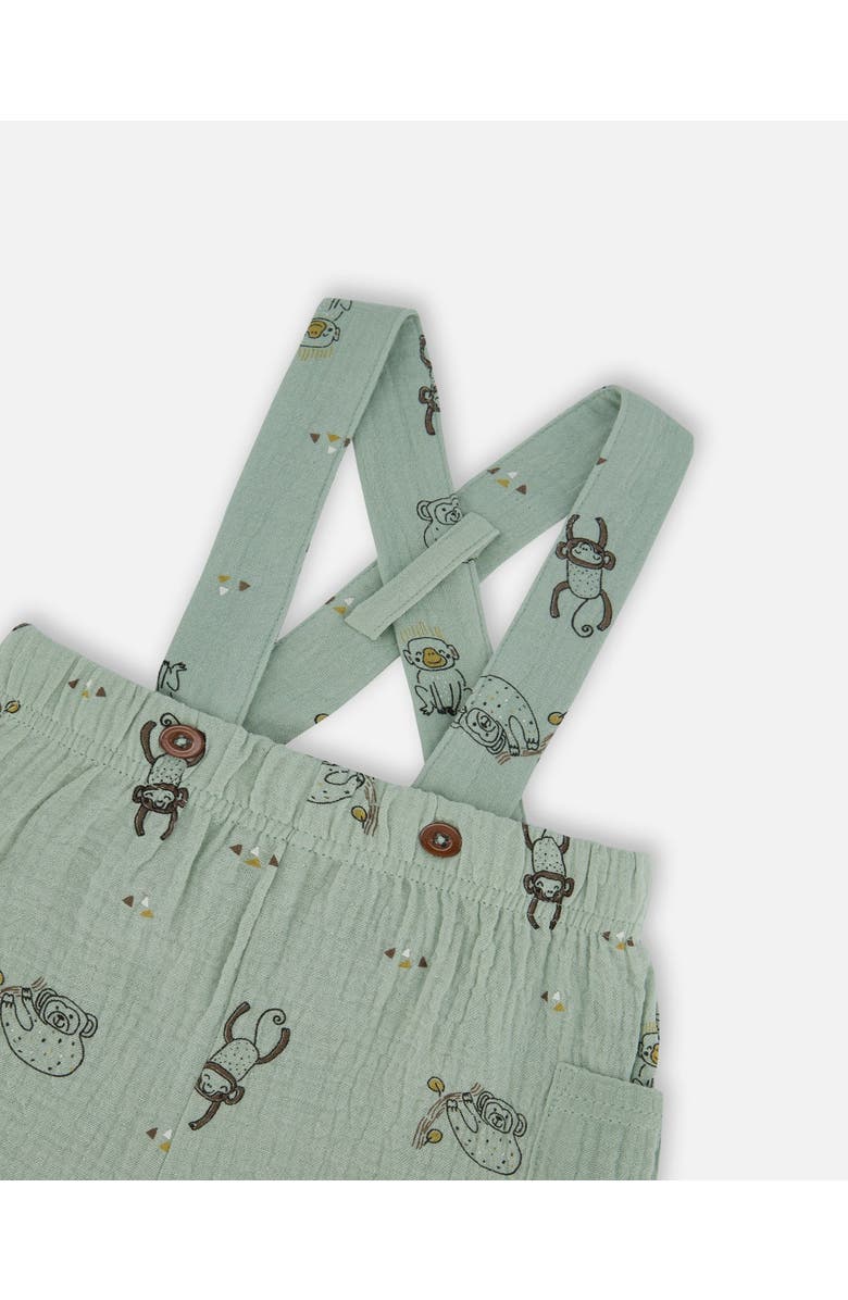Deux par Deux Baby Boy's Printed Muslin Shortall And Organic Cotton Bodysuit Set Sage Monkey And Off-White, Alternate, color, 