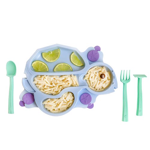 Constructive Eating Turtle Theme Divided Suction Training Plate And Utensils For Kids And Toddlers