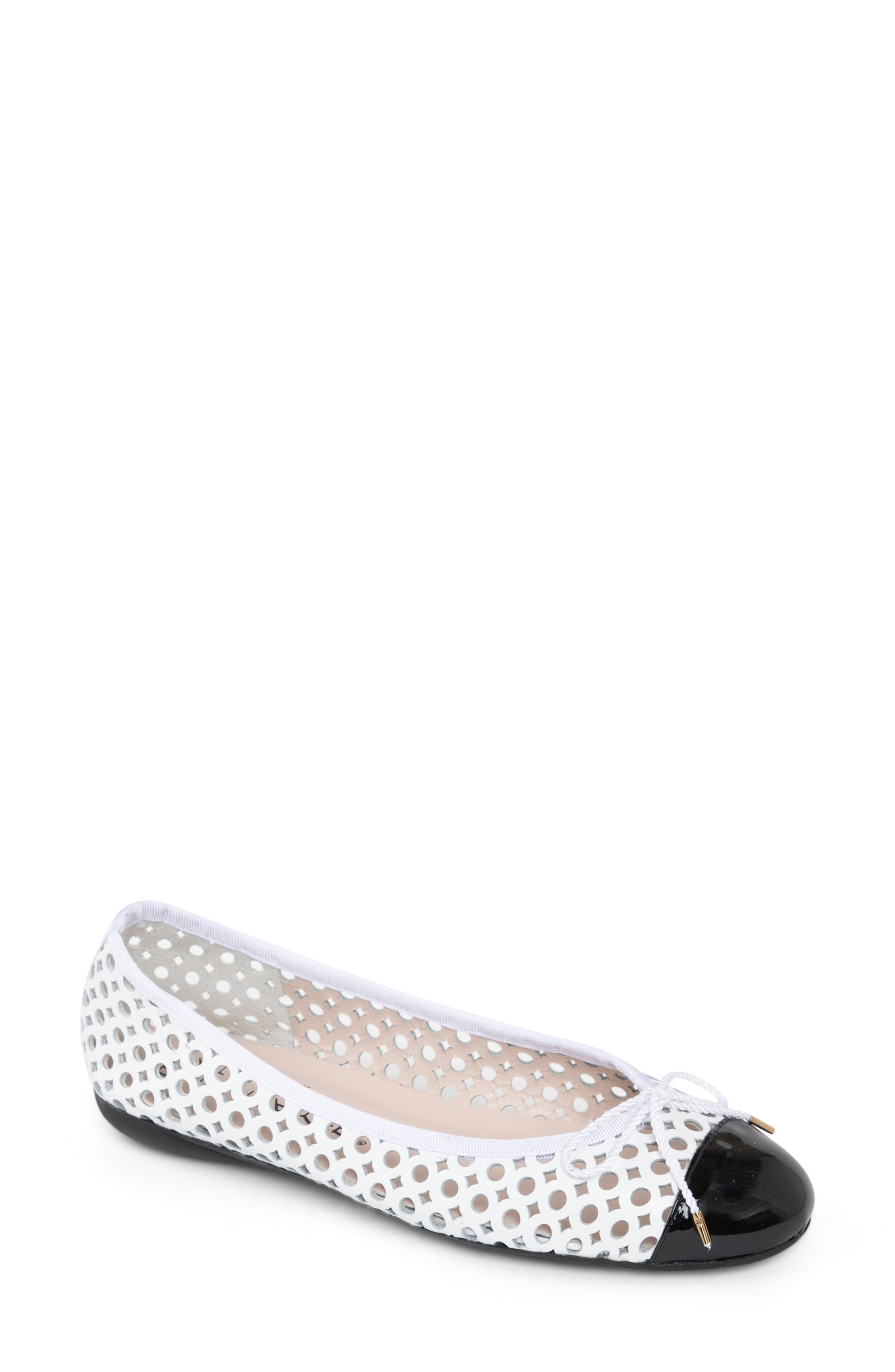 PAUL MAYER Brandy Perforated Ballet Flat, Main, color, Black/ White