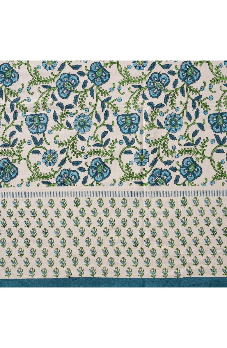 Ten Thousand Villages Sharan Floral Block Print Tablecloth, Main, color, Teal