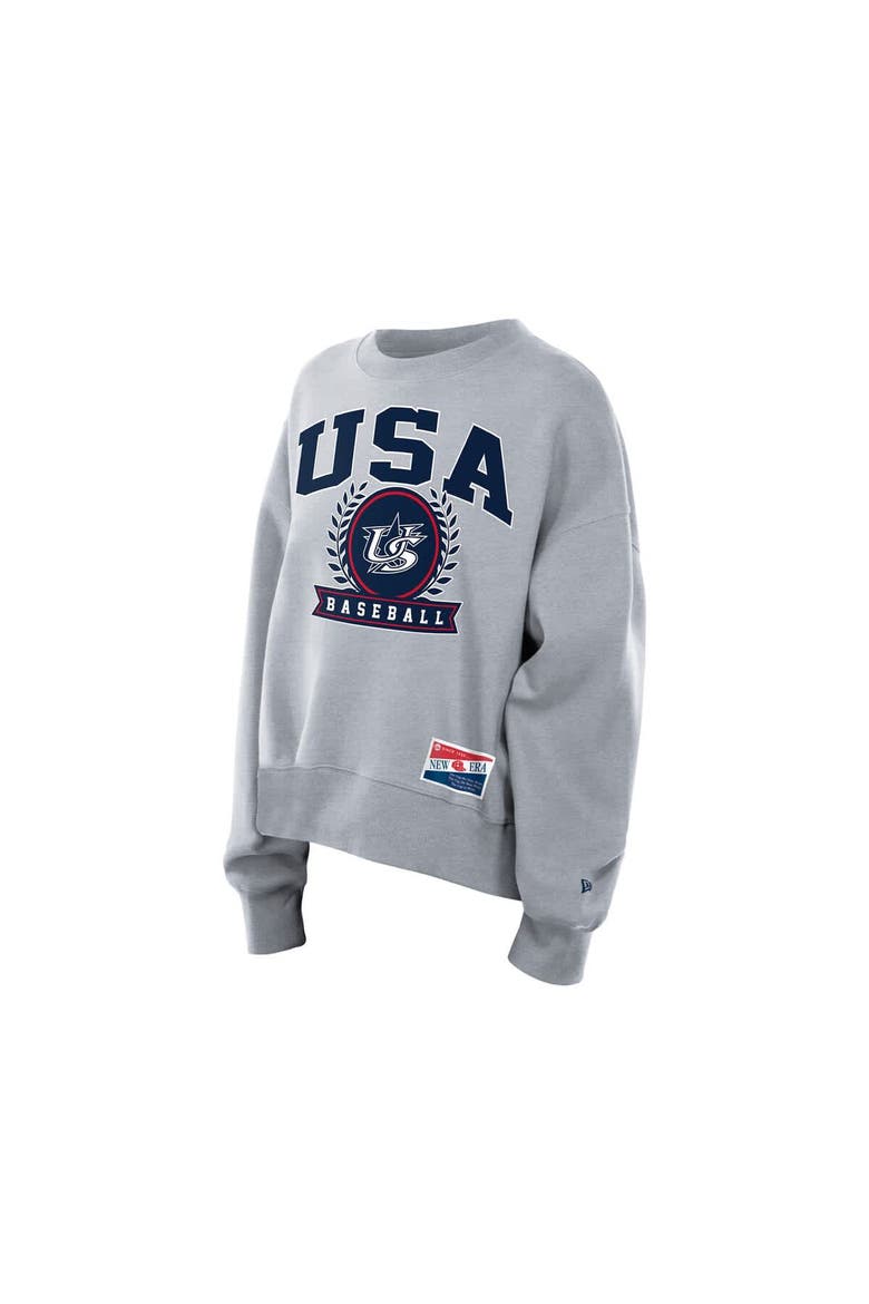 Women's New Era  Gray USA Baseball 2026 World Baseball Classic Mineral Wash Dolmen Sleeve Fleece Sweatshirt, Alternate, color, Gray
