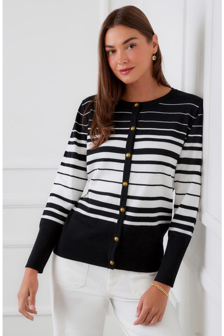 Stripe Cardigan, Alternate, color, BLACK/ OFF WHITE