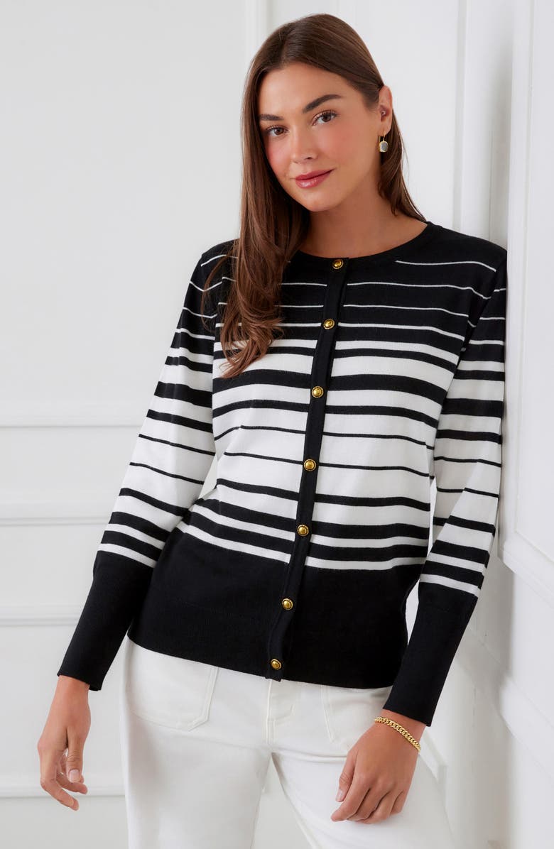 Karen Kane Stripe Cardigan, Alternate, color, Black/ Off White