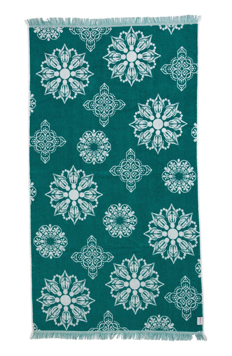 InfuseZen Geometric Floral Organic Cotton Full Terry Turkish Towel, Main, color, Seagreen