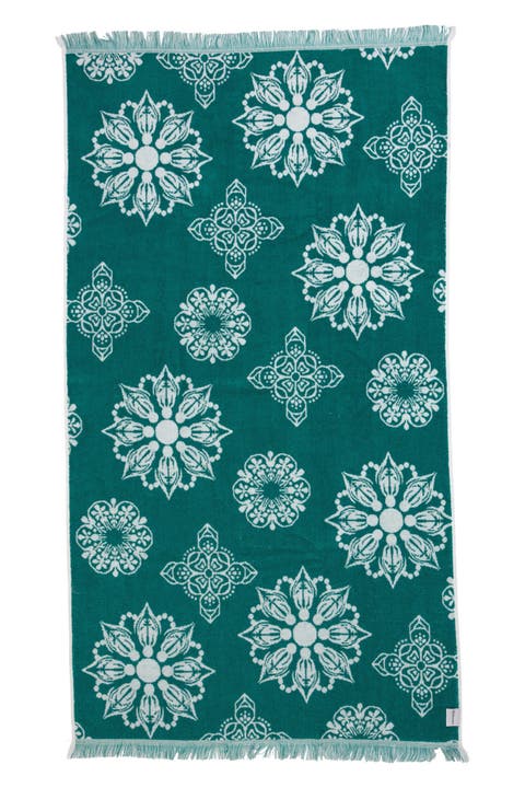 Geometric Floral Organic Cotton Full Terry Turkish Towel