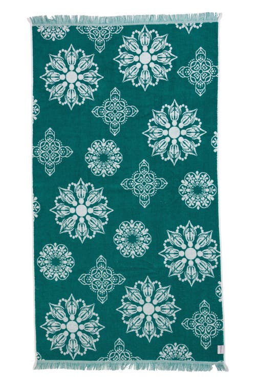 Infusezen Geometric Floral Organic Cotton Full Terry Turkish Towel In Green