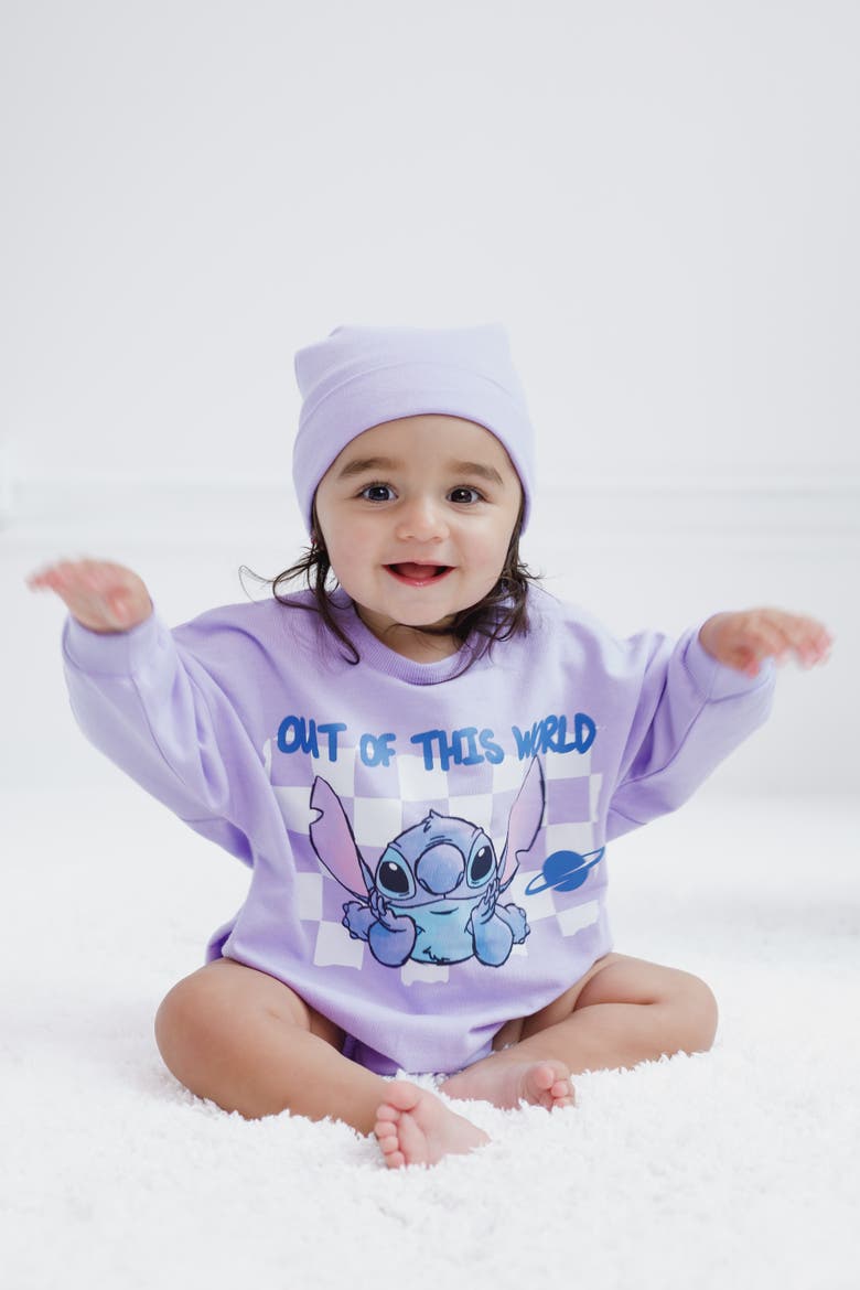 Lilo & Stitch 2-Piece Bodysuit and Hat Set, Alternate, color, Lilac Stitch