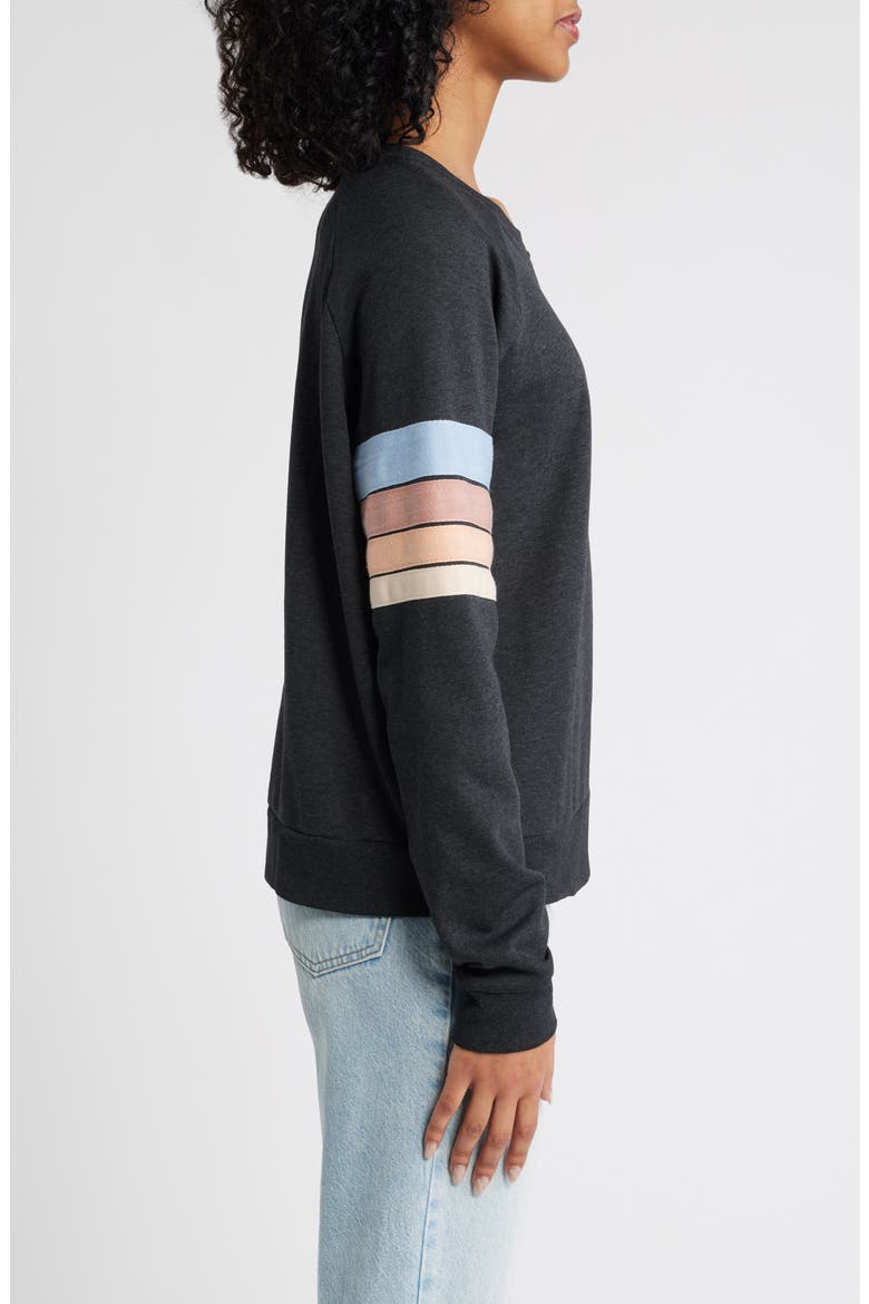 High Tide Stripe Raglan Sleeve Sweatshirt, Alternate, color, BLACK MARLE