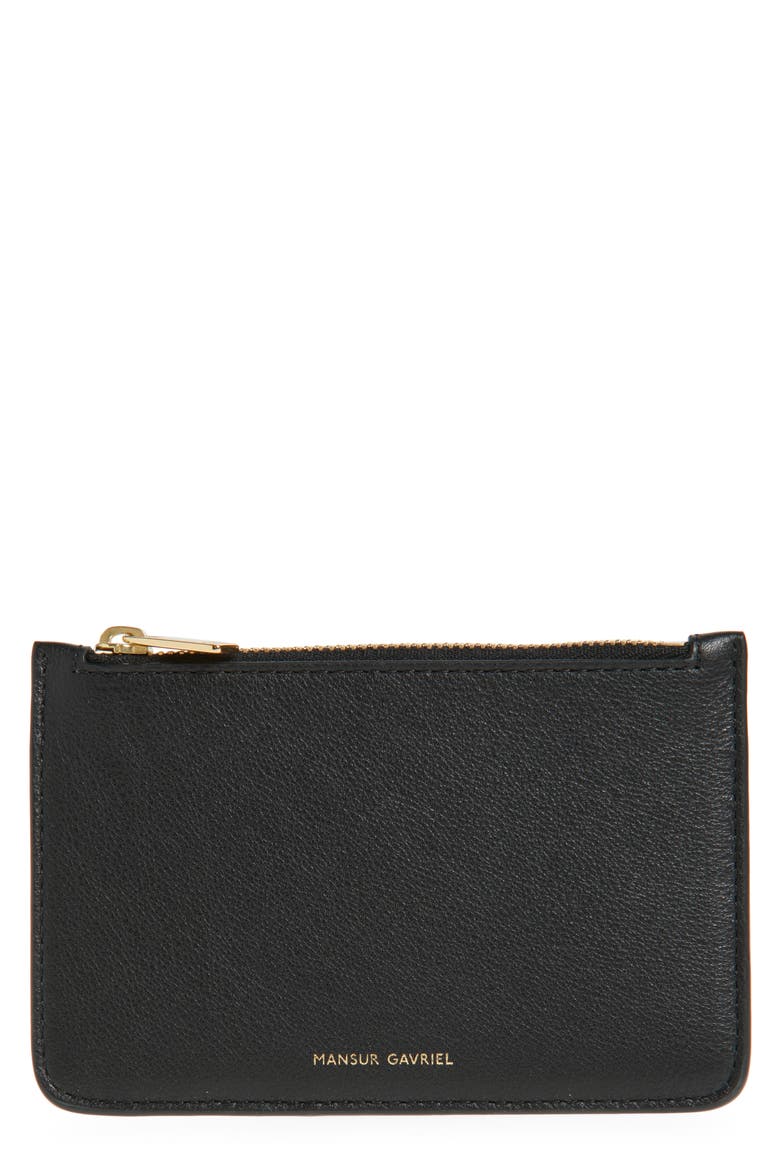 Leather Zip Card Holder, Main, color, BLACK
