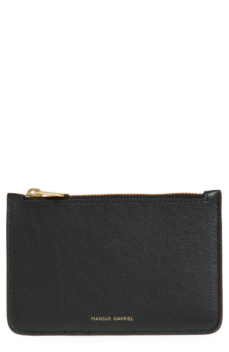 Mansur Gavriel Leather Zip Card Holder, Main, color, Black