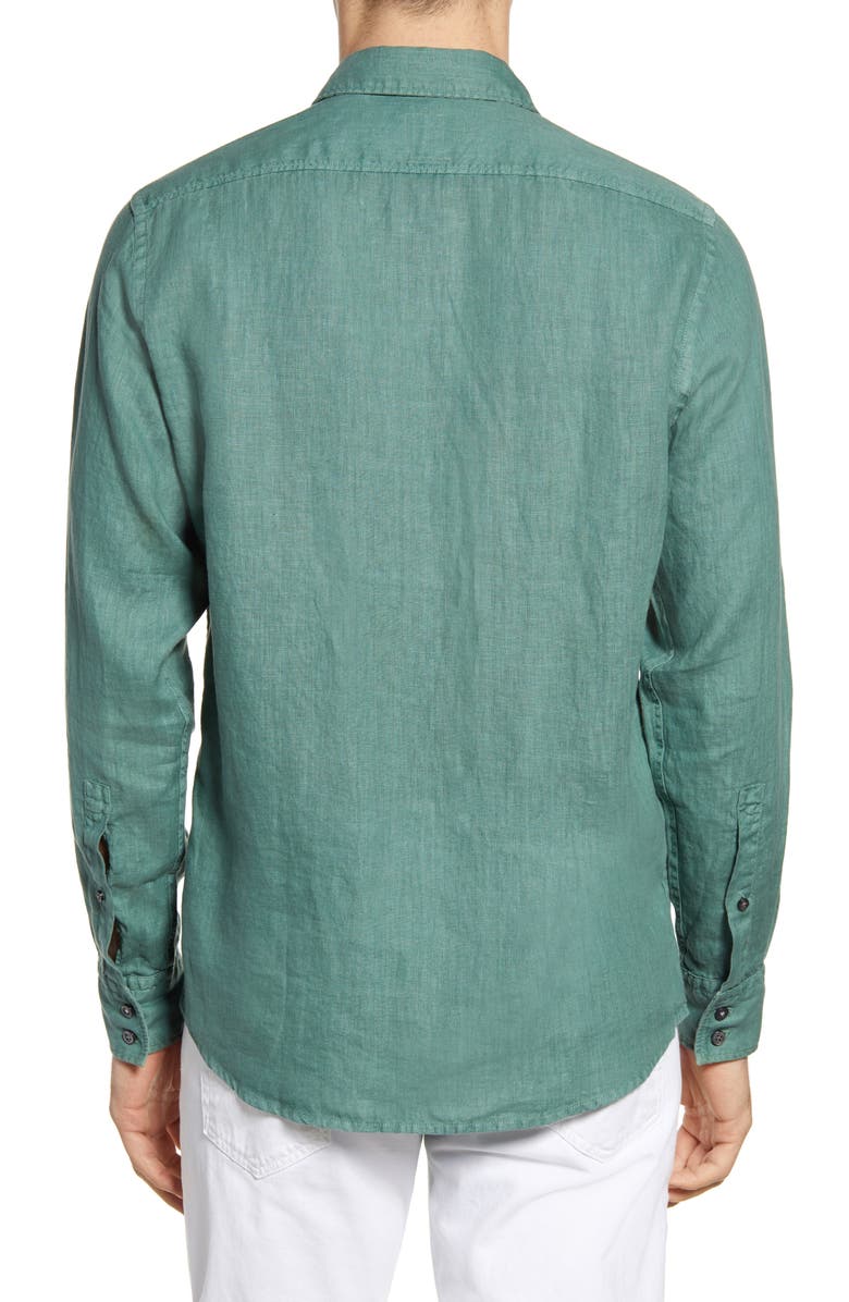 BOSS Relegant Slim Fit Solid Linen Button-Up Shirt, Alternate, color, 