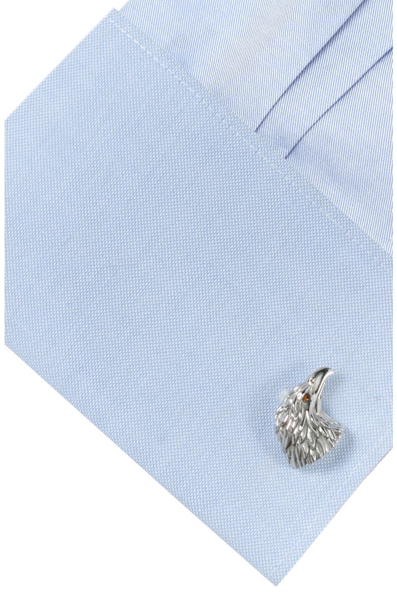 Eagle Head Cuff Links, Alternate, color, SILVER