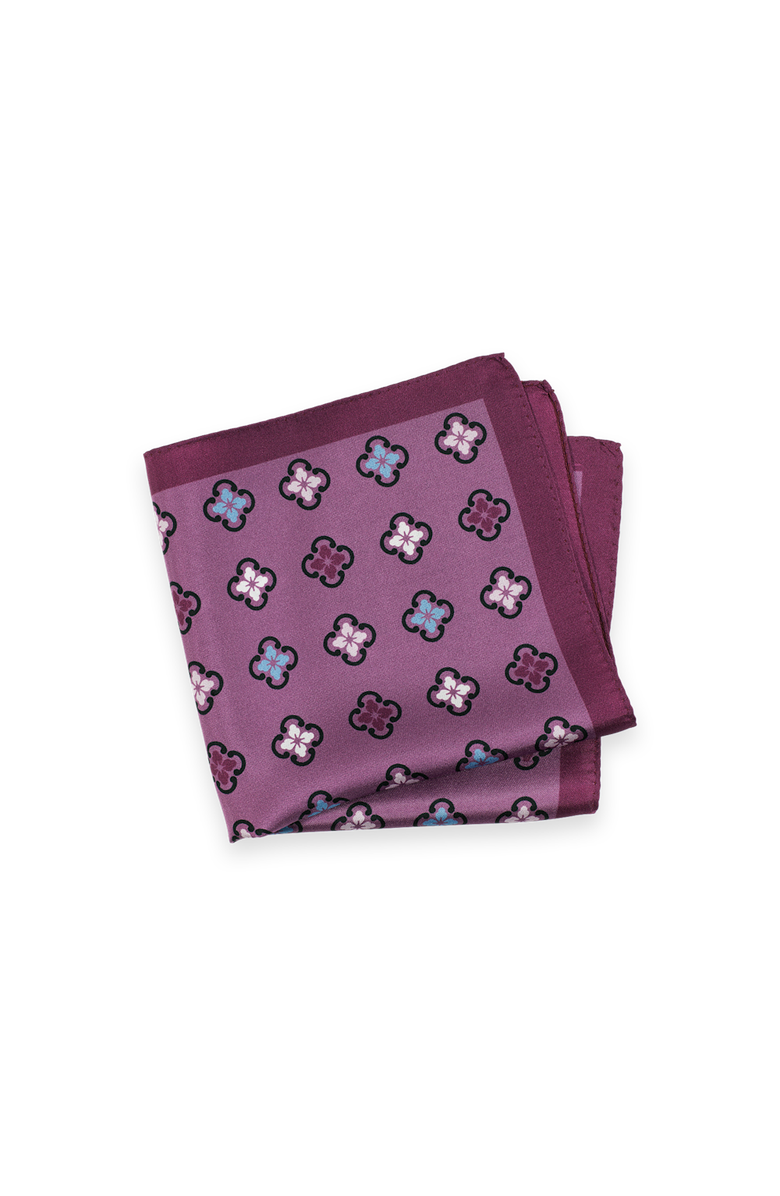 Paul Fredrick Patterned Silk Pocket Square, Main, color, Purple Multi