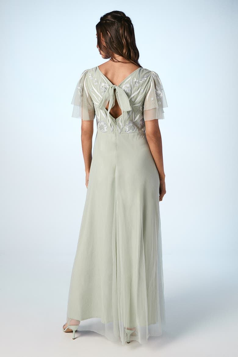Angel Sleeve Maxi Bridesmaids Dress, Alternate, color, Sage