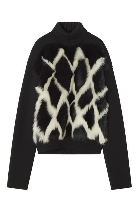 Wool And Leather Intarsia Turtleneck Sweater