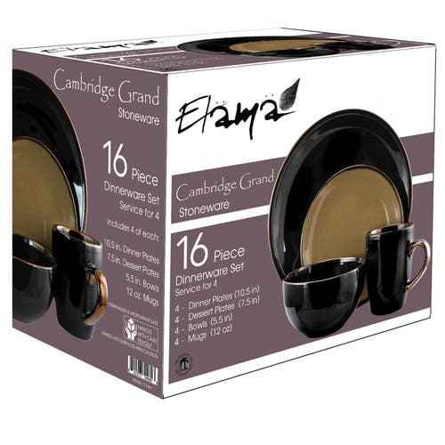 Elama Cambridge Grand 16-pc. Stoneware Dinnerware Set In Black