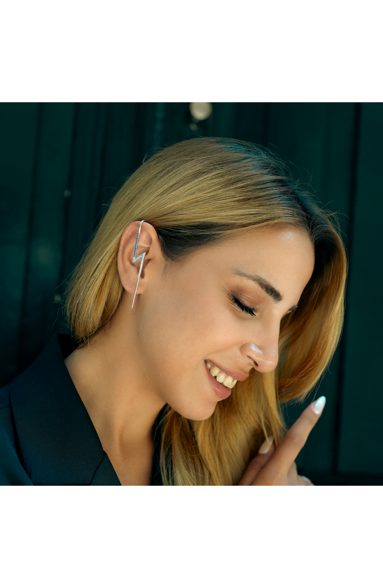 Spero London True Lightning Gemstones Sterling Silver Bolt Ear Crawler, Alternate, color, Silver