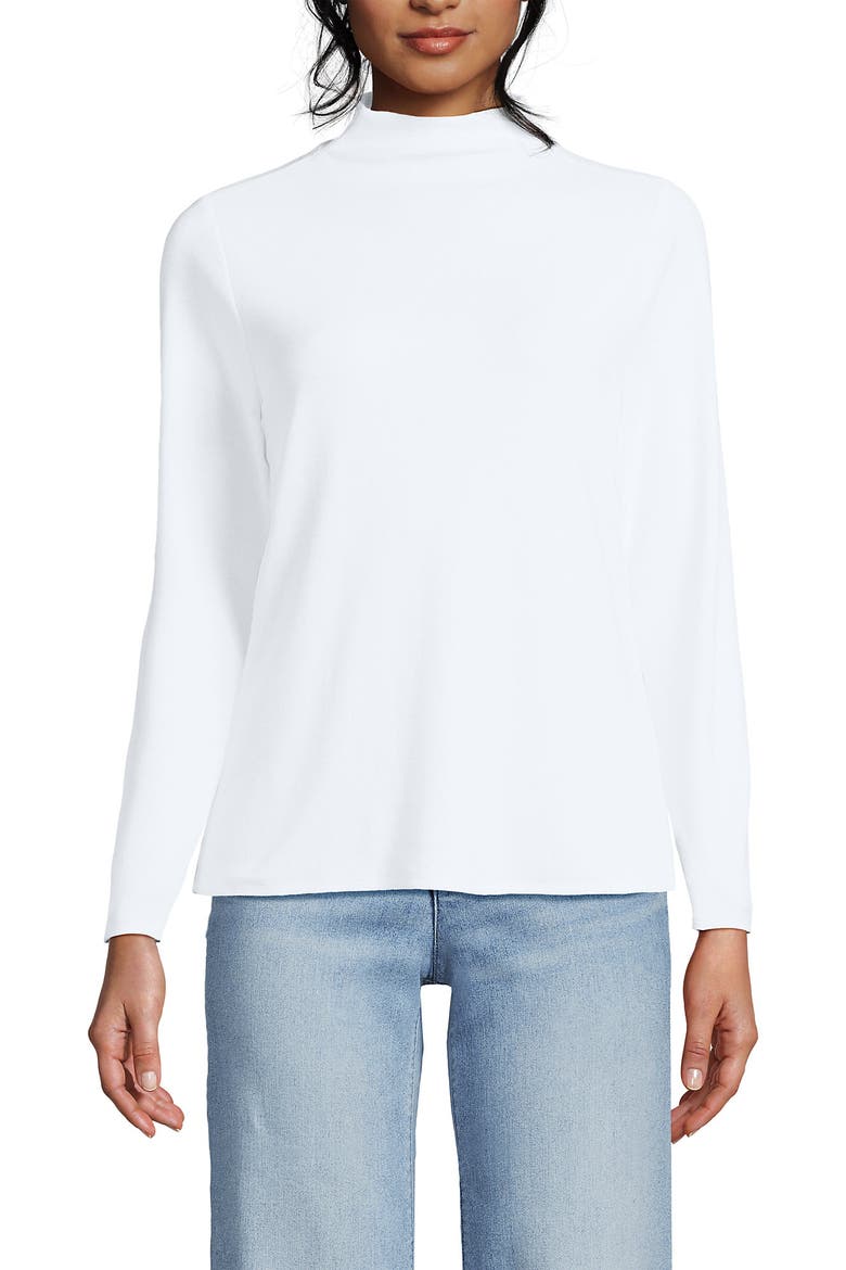 Drapey Rib Skimming Long Sleeve Mock Neck, Alternate, color, Crisp White