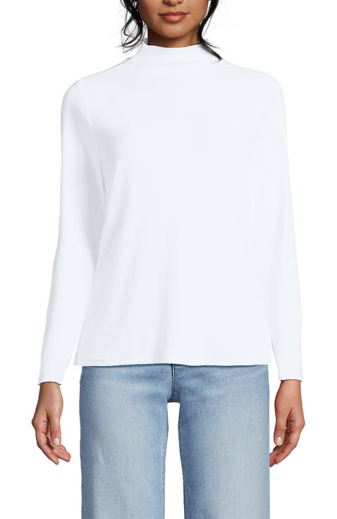 Drapey Rib Skimming Long Sleeve Mock Neck