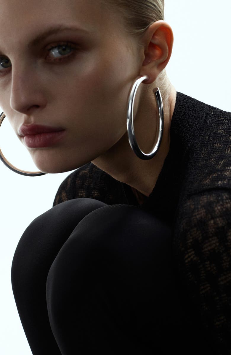 MANGO x Kaia Gerber Thick Hoop Earrings, Alternate, color, Silver