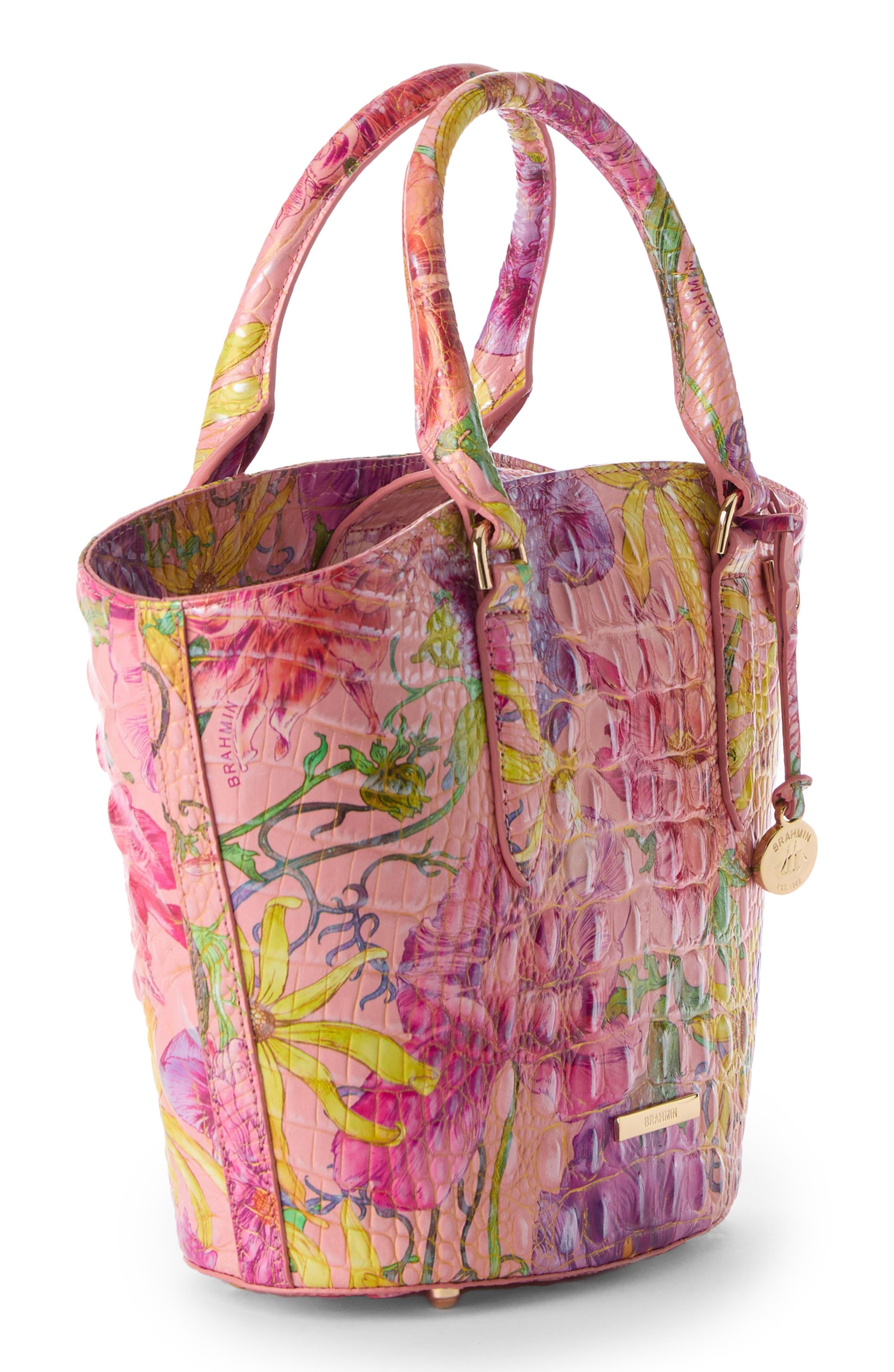 Brahmin Jenny Floral Print Croc Embossed Leather Satchel, Alternate, color, 