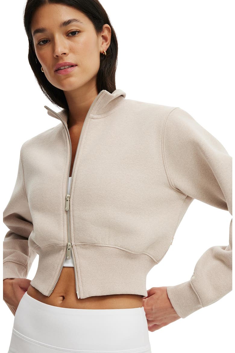 Women's Active Plush Fitted Zip Through, Alternate, color, Sesame Marle