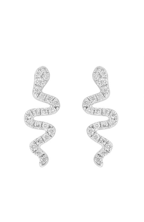 Diamond Squiggle Drop Earrings in Sterling Silver
