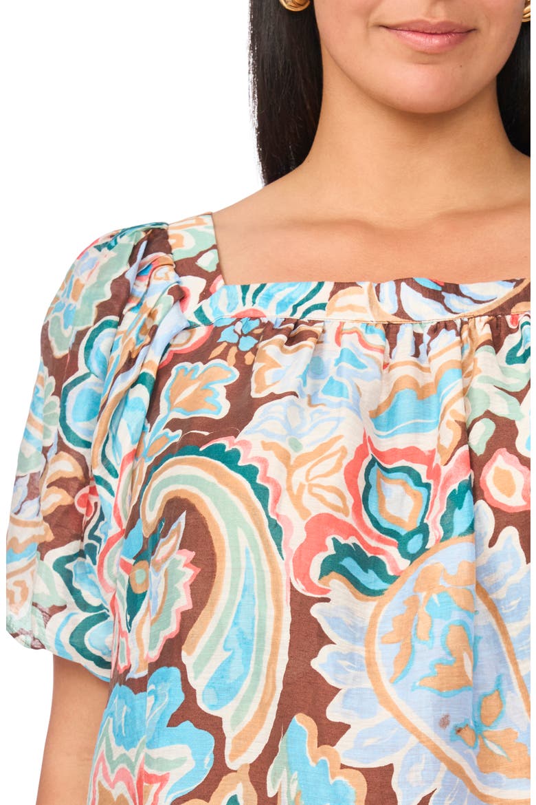 Floral Short Sleeve Tiered Top, Alternate, color, COCOA