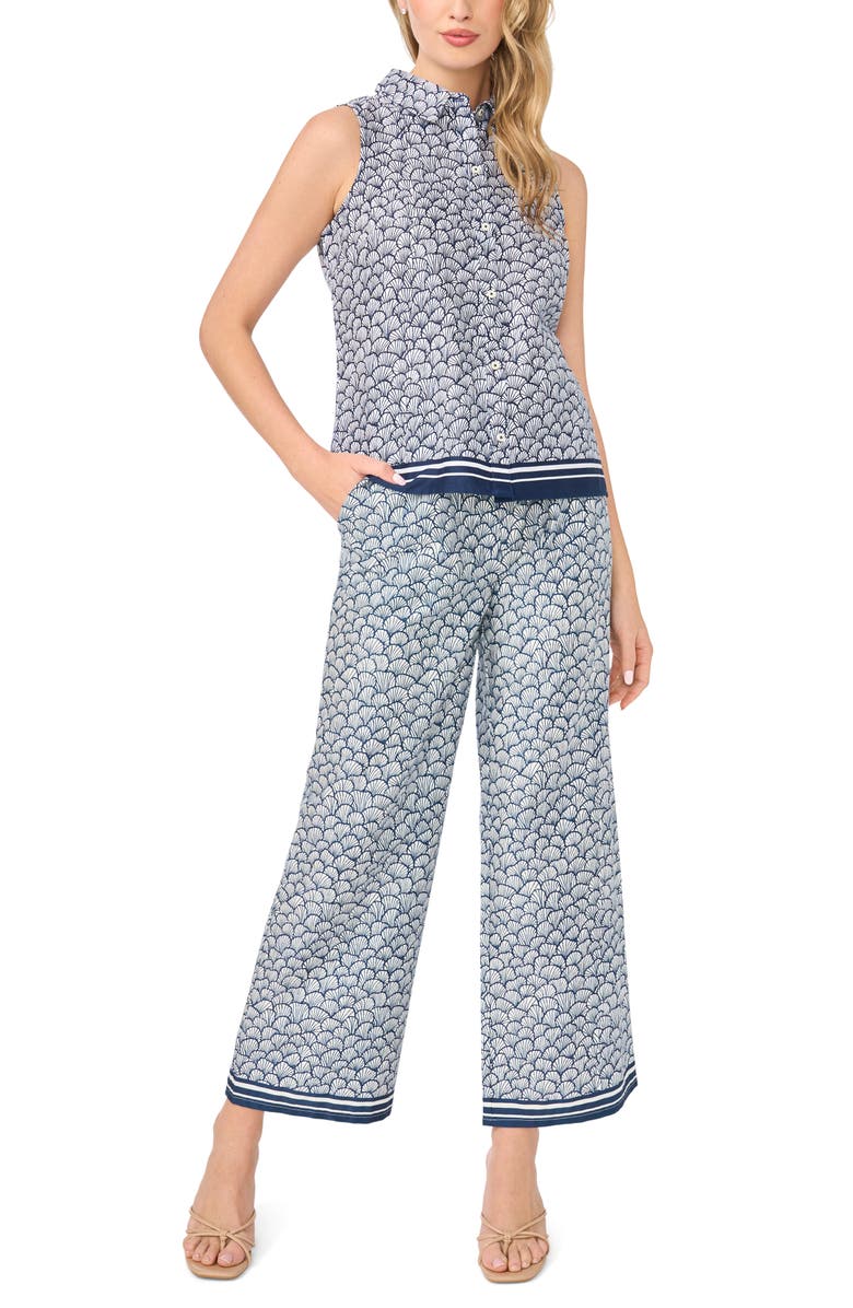 CeCe Border Print Pants, Alternate, color, Classic Navy