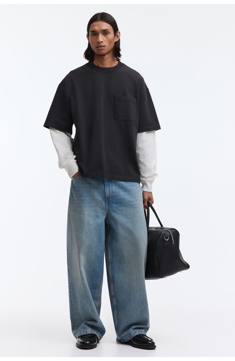 H&M Oversized layered cotton shirt, Alternate, color, Black/Color Block