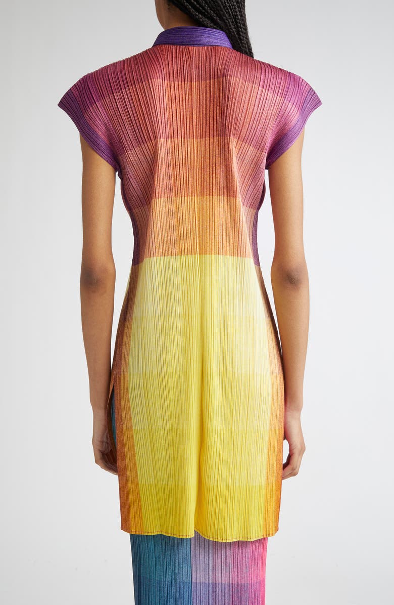 Pleats Please Issey Miyake Photon Print Pleated Shirtdress, Alternate, color, Yellow