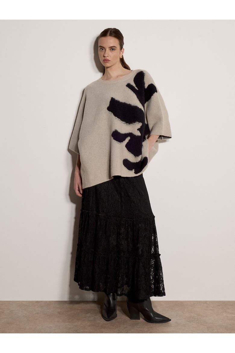 Side Fluffy Flower Cape Jumper, Main, color, Stone