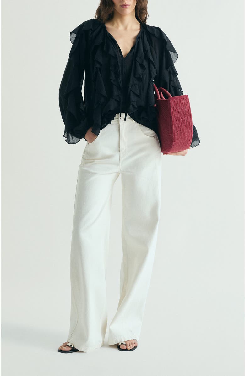 Scalpers Ruffled Cotton Blouse, Alternate, color, Black