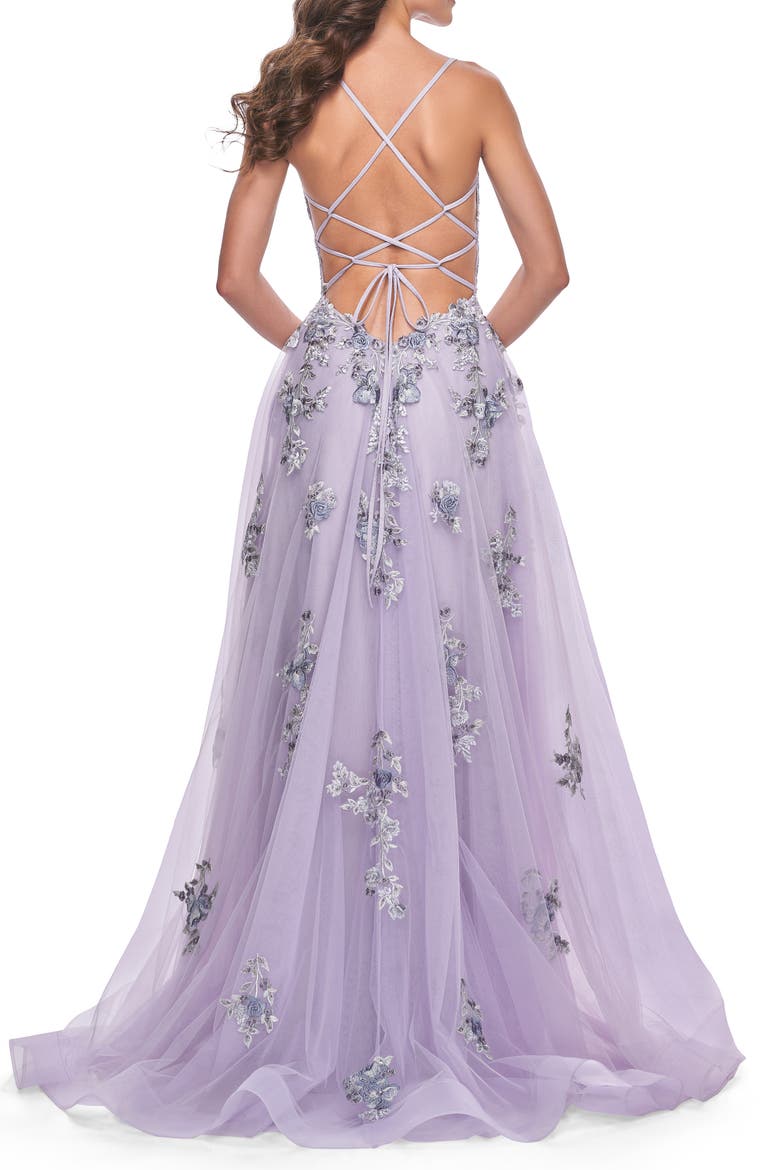 A-Line Tulle Prom Dress with Two Tone Lace, Alternate, color, Lavender