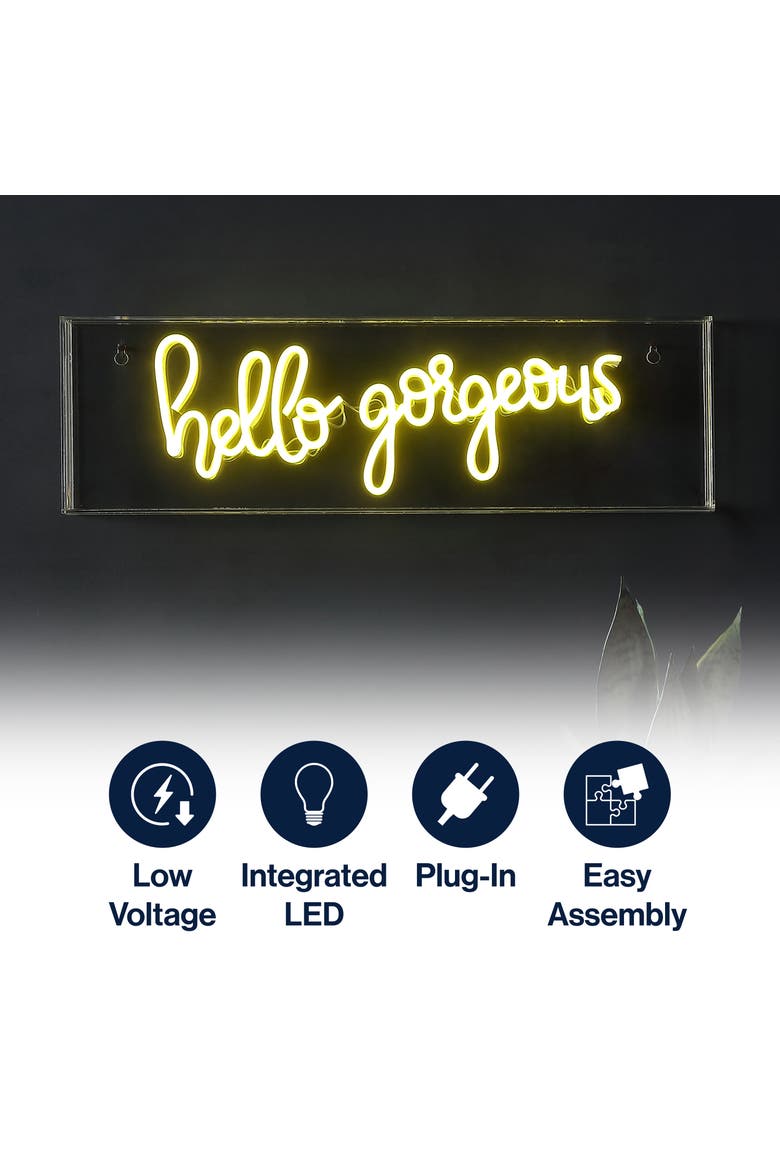 Hello Contemporary Glam Acrylic Box USB Operated LED Neon Light, Alternate, color, Yellow