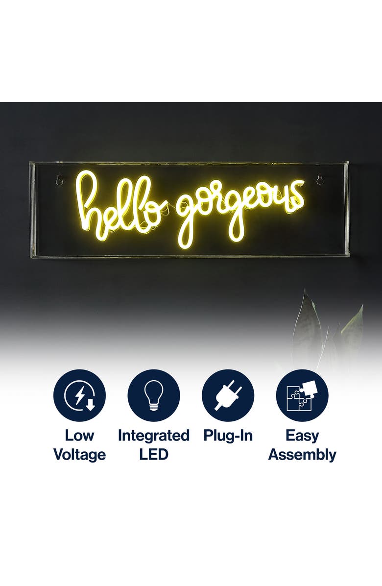 JONATHAN Y Hello Contemporary Glam Acrylic Box USB Operated LED Neon Light, Alternate, color, Yellow