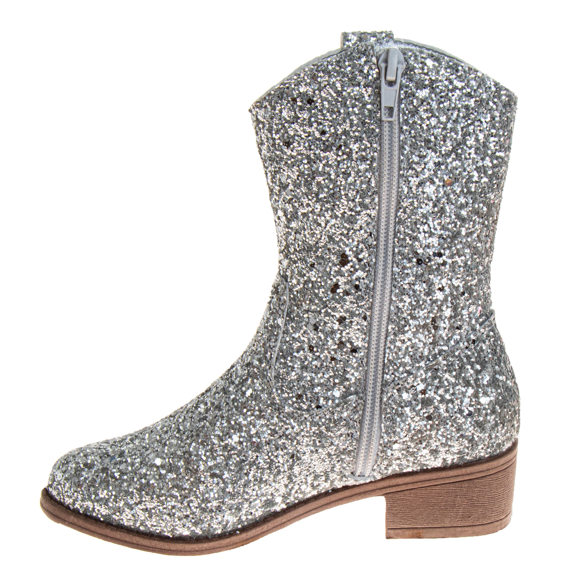 Kensie Girl Glittery Western Boots., Alternate, color, Silver Glitter