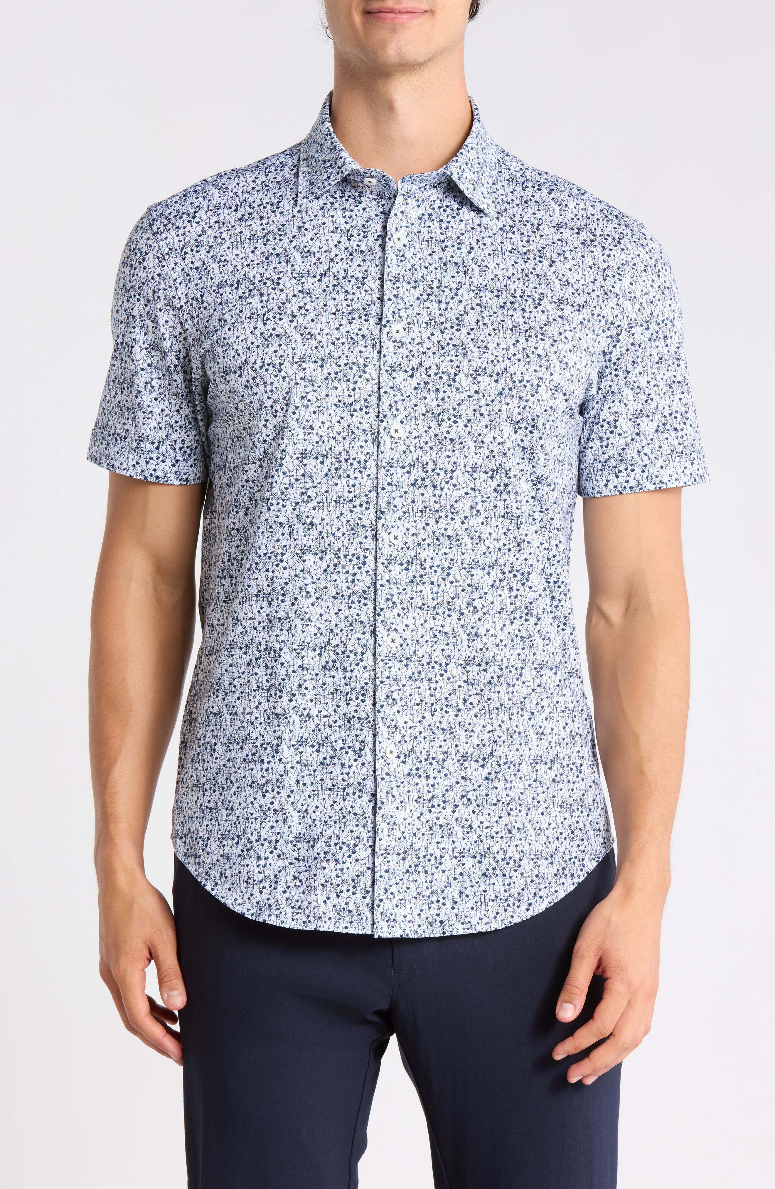 Bugatchi Miles OoohCotton® Navy Button-Up Shirt