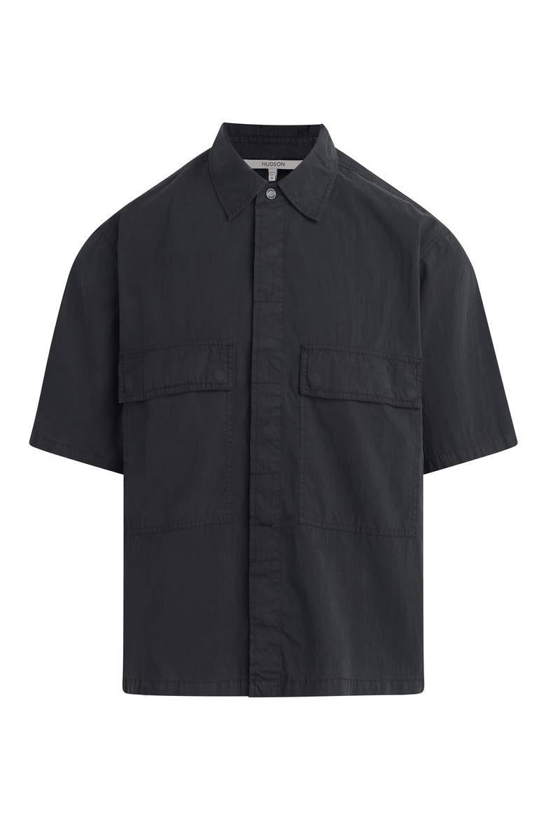 Utility Oversize Short Sleeve Cotton & Nylon Snap-Up Shirt, Alternate, color, BLACK