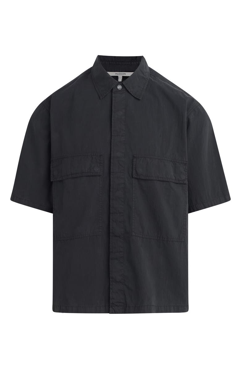 Hudson Jeans Utility Oversize Short Sleeve Cotton & Nylon Snap-Up Shirt, Alternate, color, Black