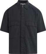 Hudson Jeans Utility Oversize Short Sleeve Cotton & Nylon Snap-Up Shirt