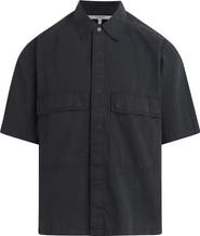 Hudson Jeans Utility Oversize Short Sleeve Cotton & Nylon Snap-Up Shirt