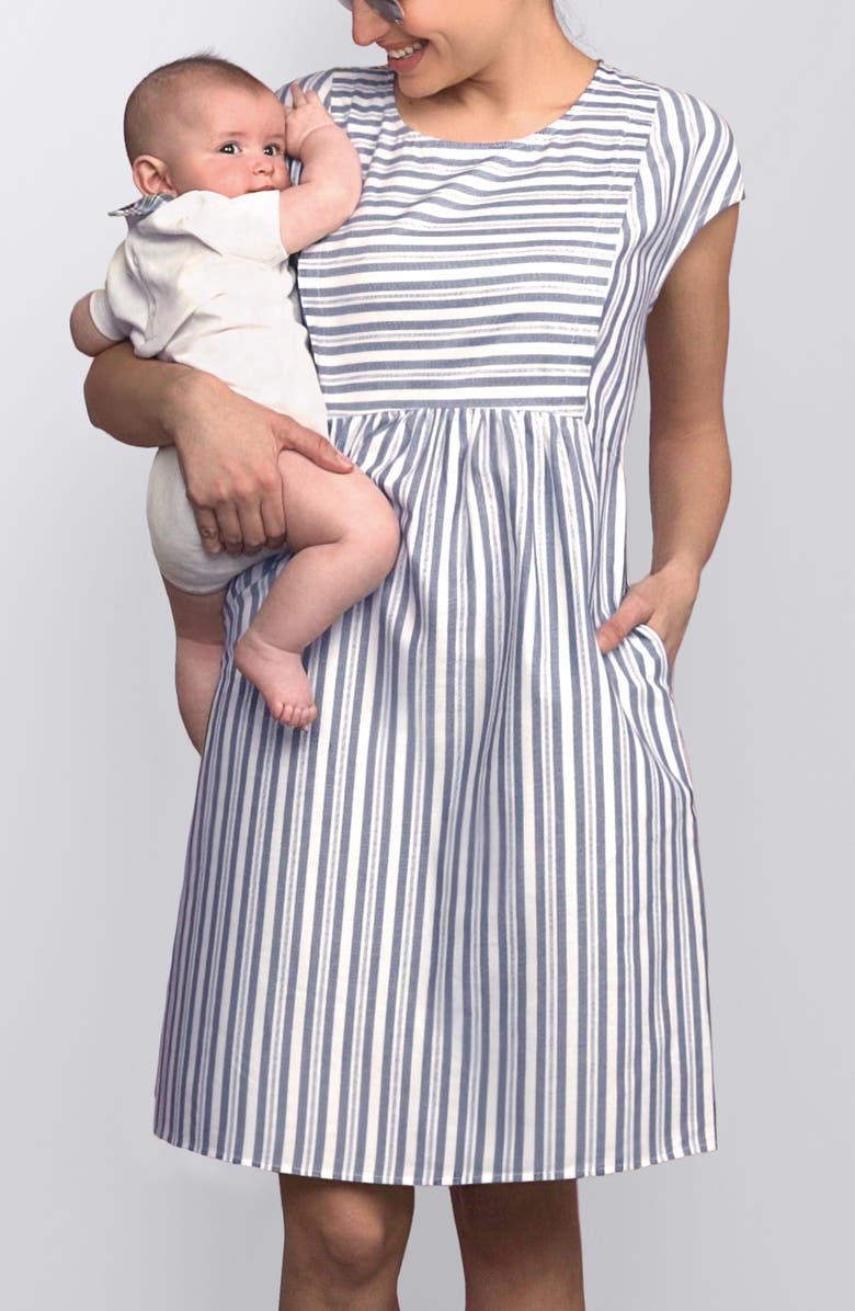 Seraphine Panel Stripe Tie Waist Maternity/Nursing Dress, Alternate, color, 