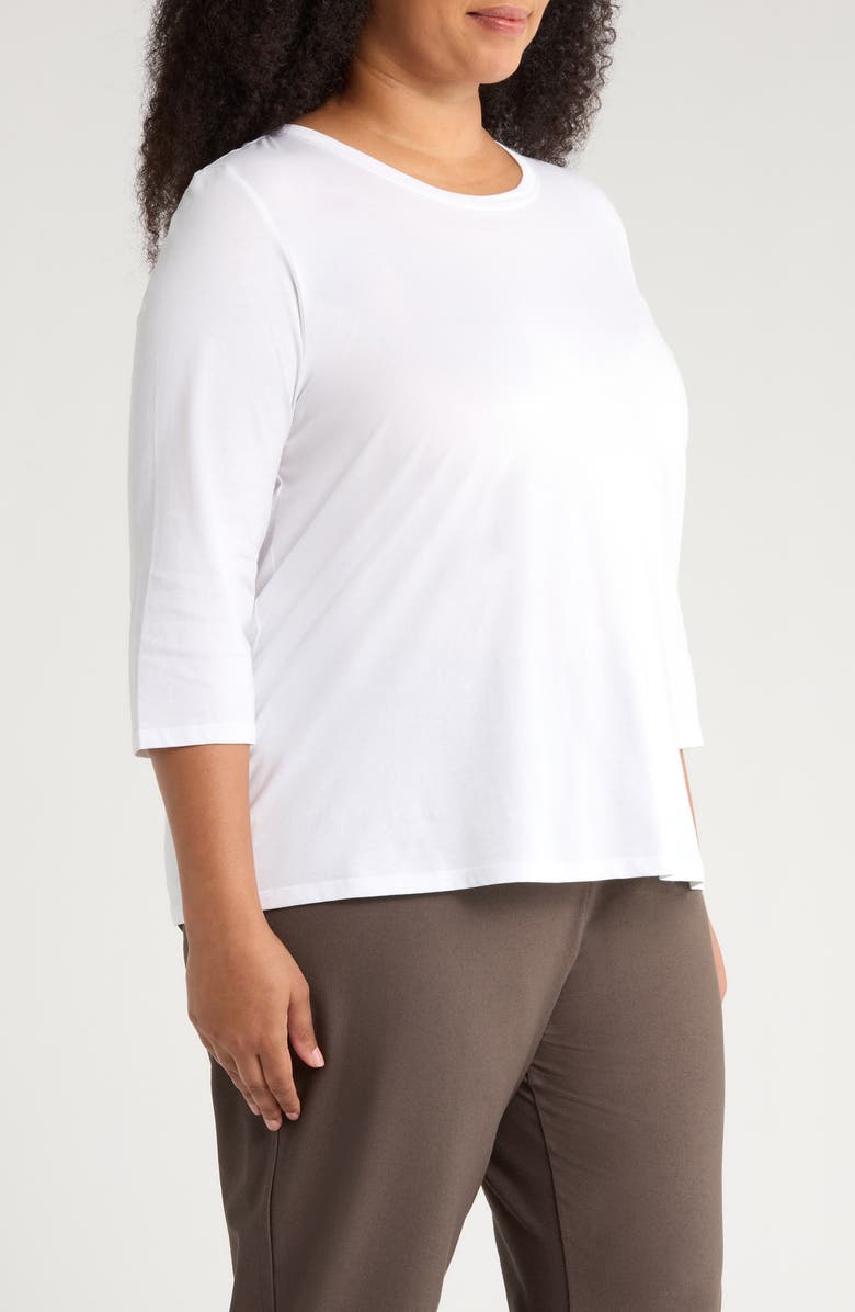 Eileen Fisher Easy Three-Quarter Sleeve Organic Cotton Jersey Top, Alternate, color, White