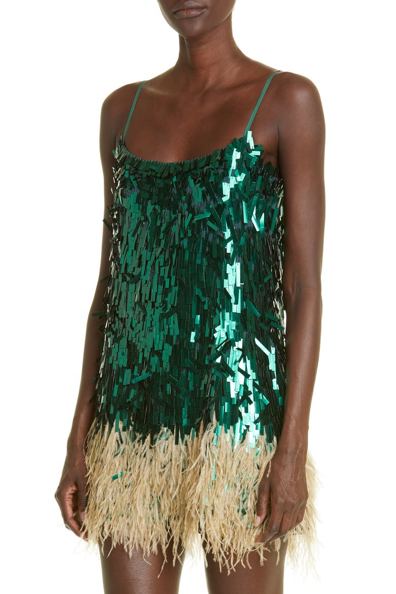 Royal Dancer Paillette & Feather Minidress, Alternate, color, FOREST