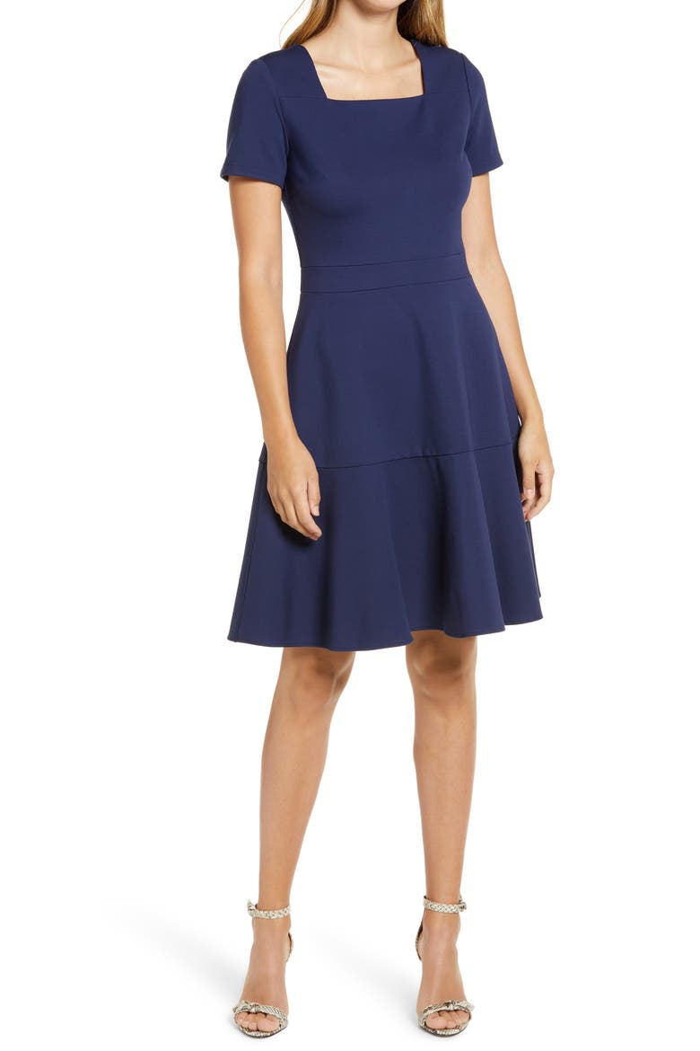 Square Neck Fit & Flare Dress, Main, color, NAVY PEACOAT