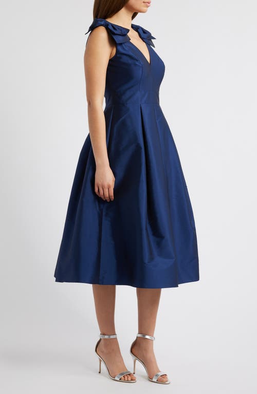 ELIZA J ELIZA J BOW SHOULDER TAFFETA COCKTAIL MIDI DRESS