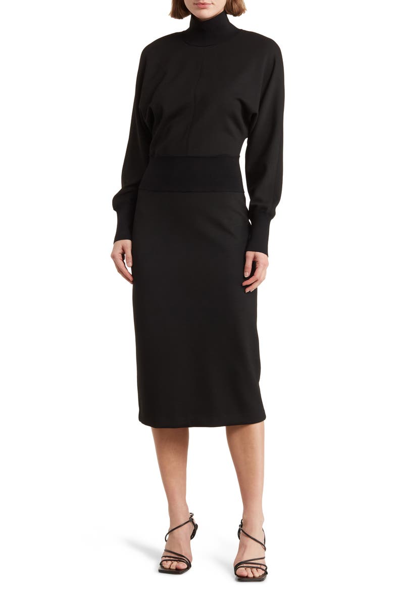 Long Sleeve Sweater Dress, Main, color, BLACK